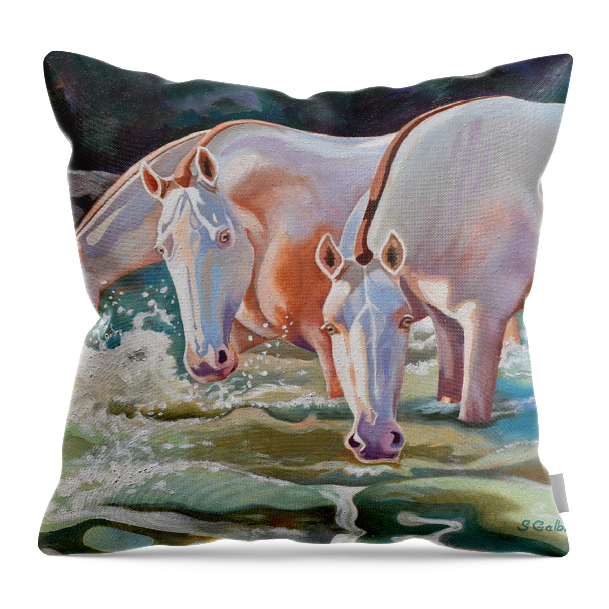 Horses Throw Pillow featuring the painting River Beauties by Shirley Galbrecht