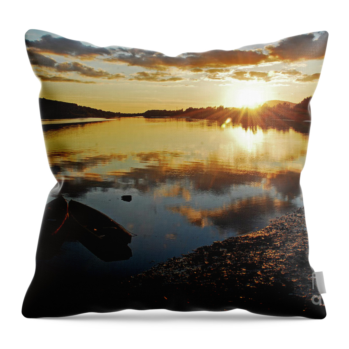 Sunset Throw Pillow featuring the photograph River Suir sunset at Fiddown by Joe Cashin