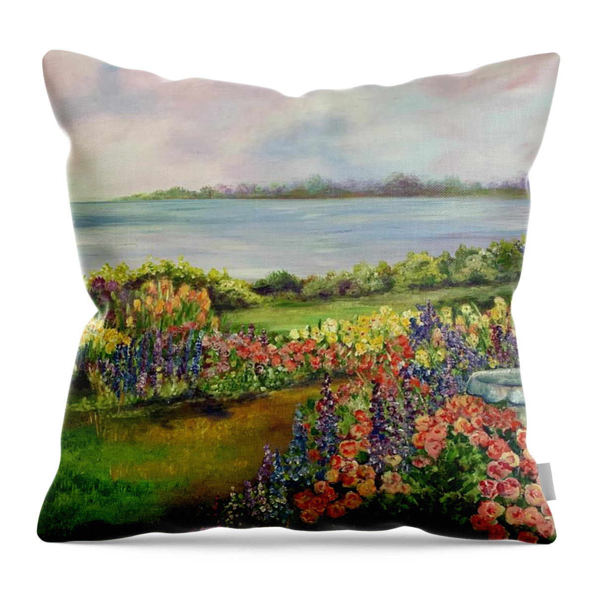 Garden Throw Pillow featuring the painting River View Garden by Barbara Landry