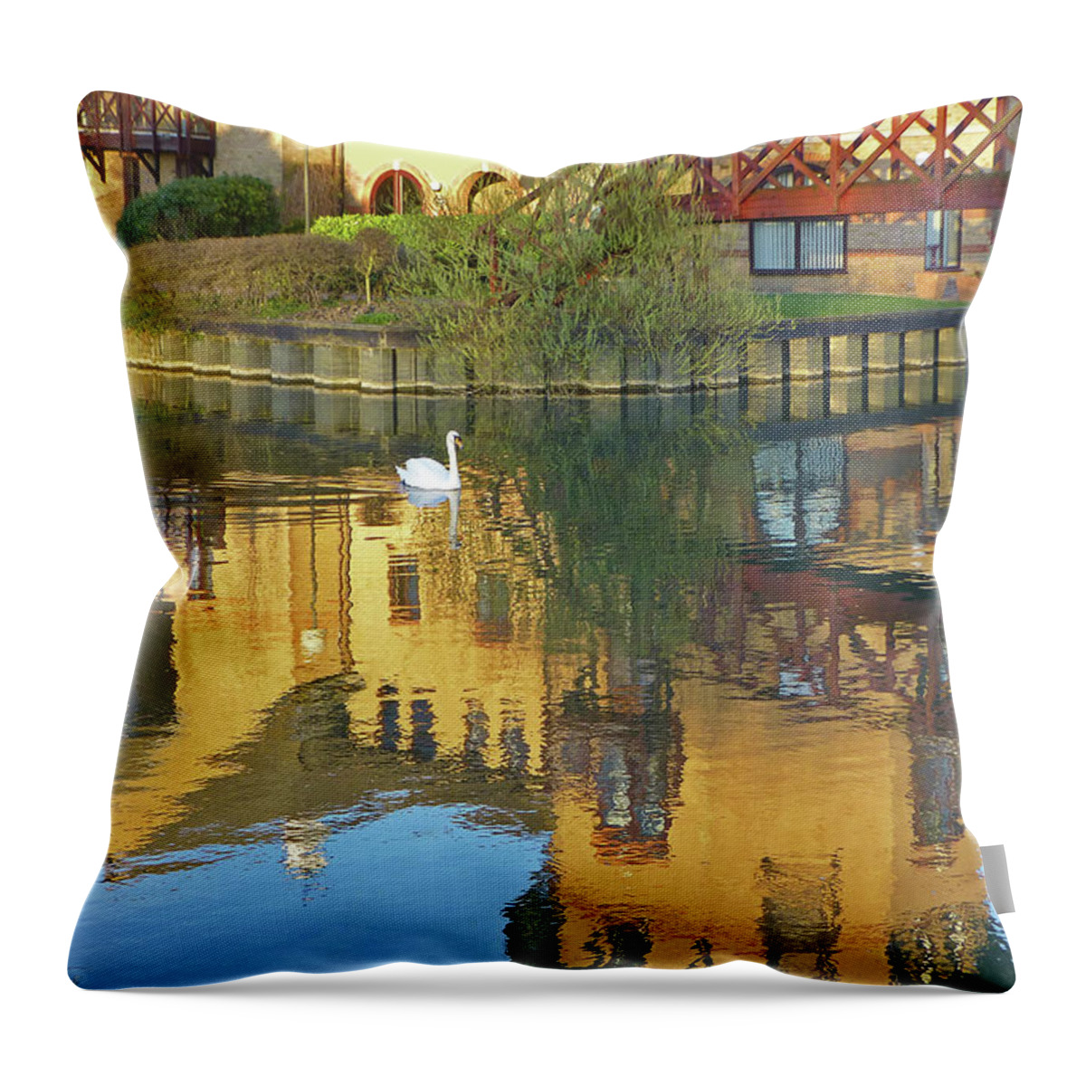 River Throw Pillow featuring the photograph Riverside Homes Reflections by Gill Billington
