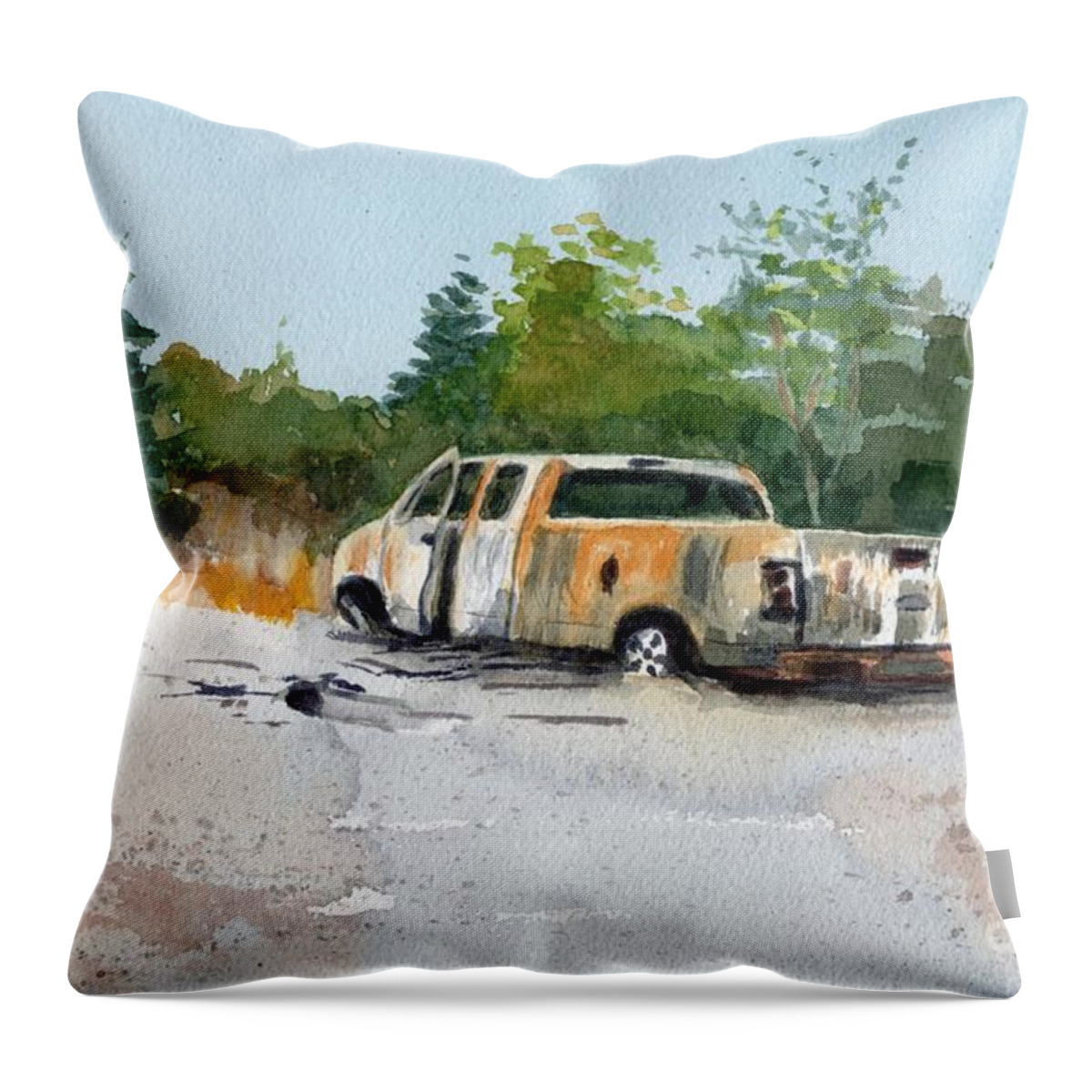 Rusty Truck Throw Pillow featuring the painting Road Kill by Vicki B Littell