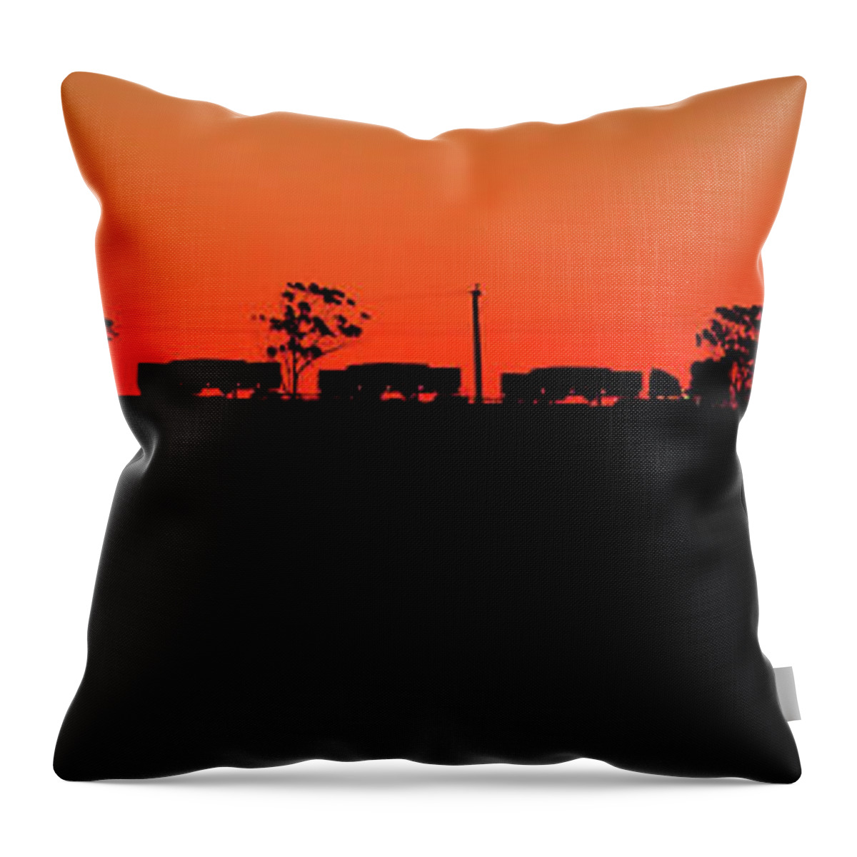 Outback South Australia Australia Sunset Roadtrain Road Train Silhouette Panorama Throw Pillow featuring the photograph Road Train Sunset Silhouette by Bill Robinson