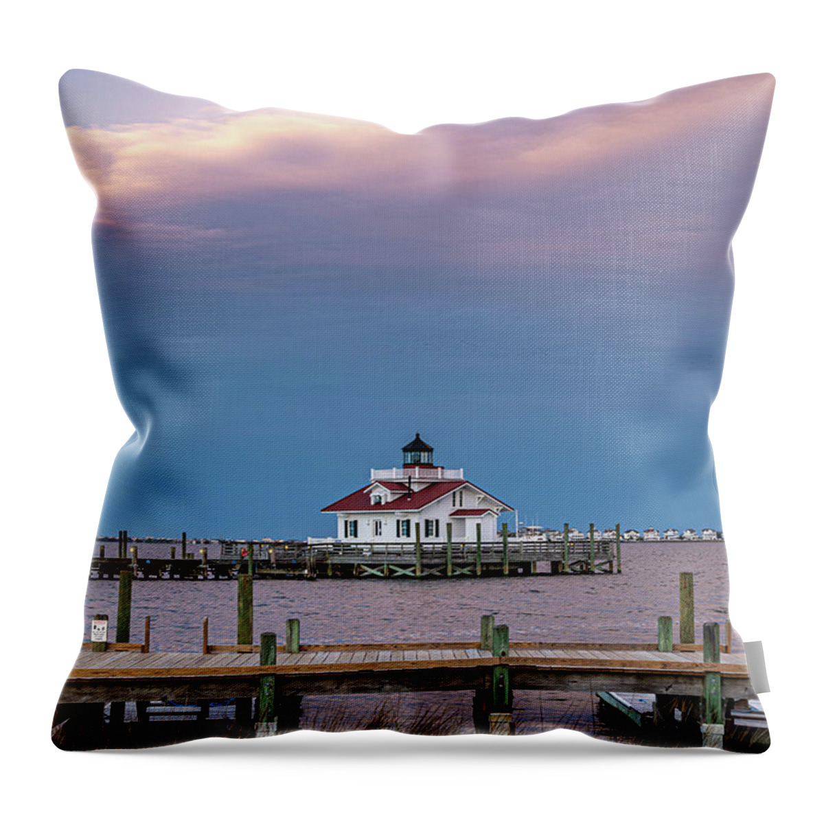 North Carolina Throw Pillow featuring the photograph Roanoke Marshes Lighthouse after Sunset by Claudia Domenig