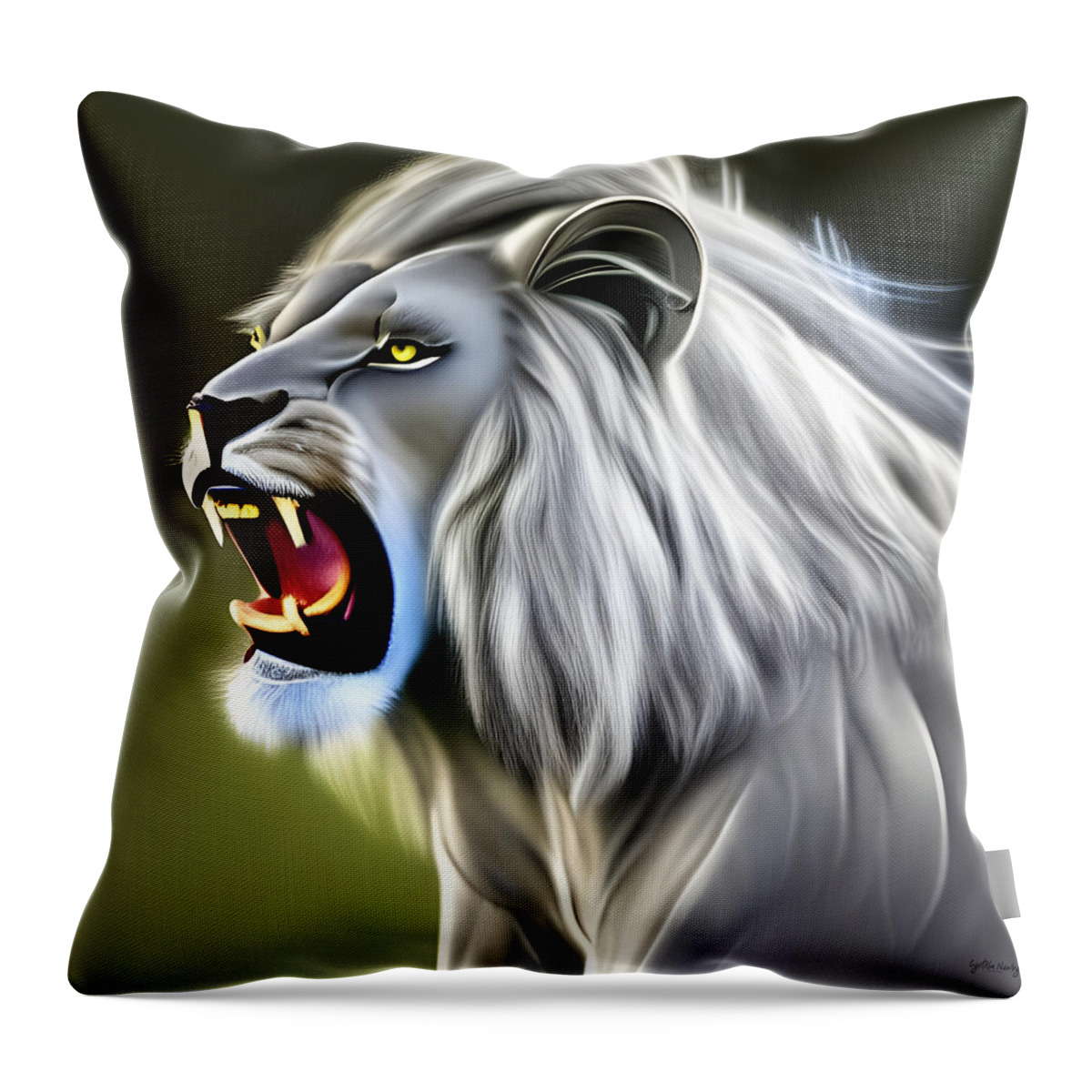 Newby Throw Pillow featuring the digital art Roaring White Lion by Cindy's Creative Corner