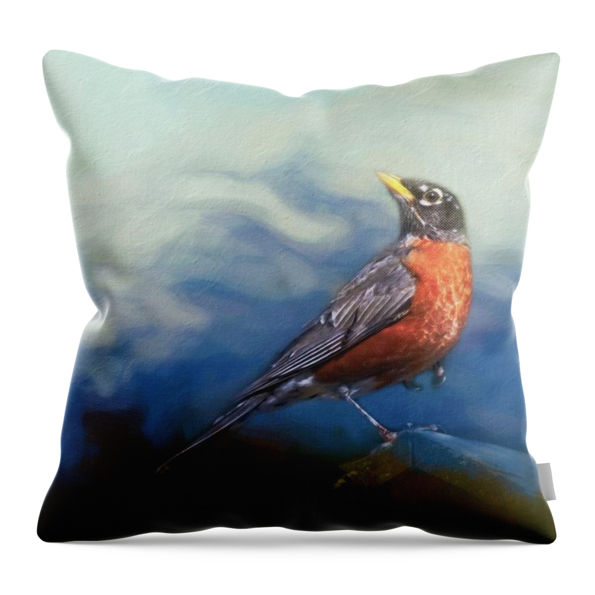 Robins Throw Pillow featuring the photograph Robin's Perch by Marjorie Whitley