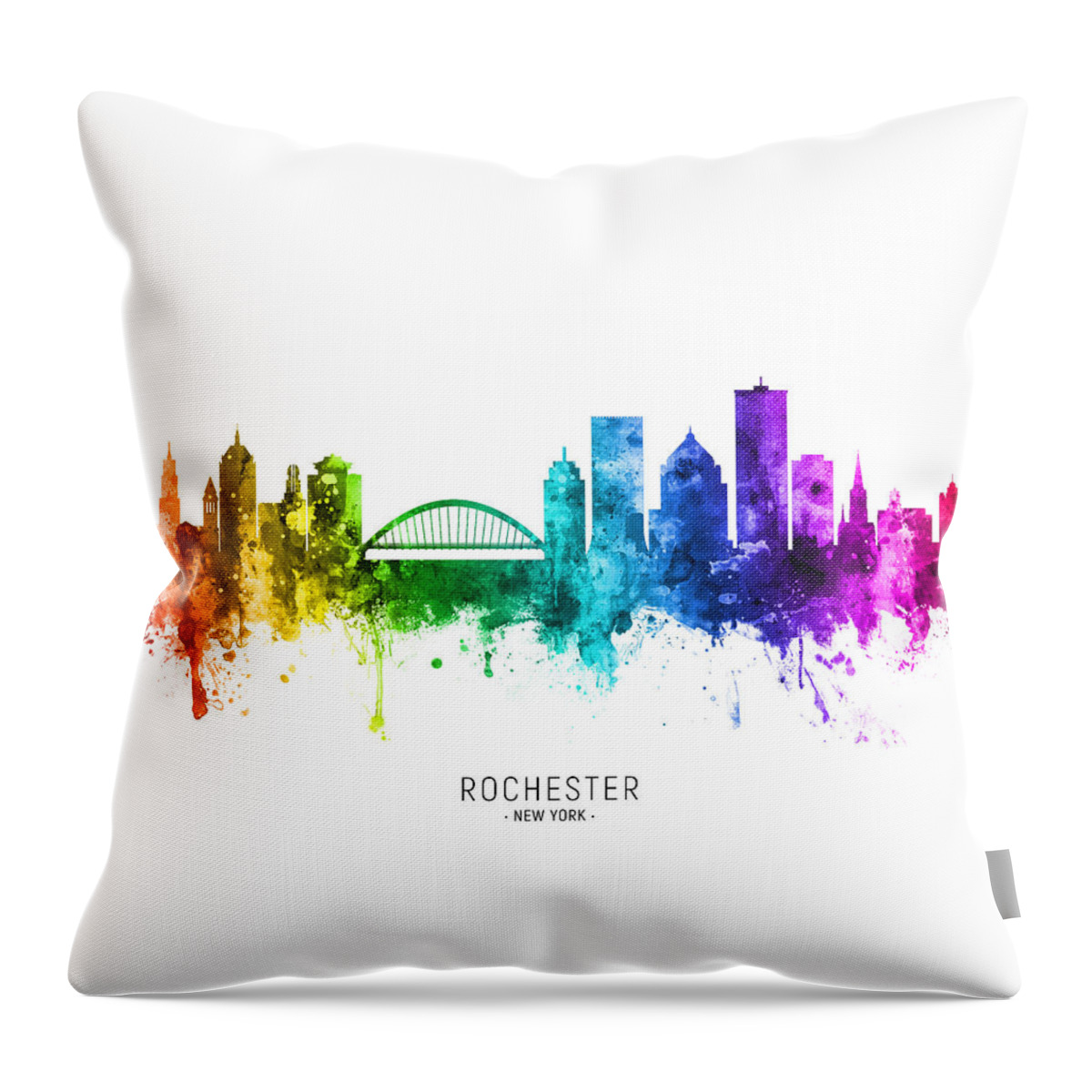 Rochester Throw Pillow featuring the digital art Rochester New York Skyline #91 by Michael Tompsett