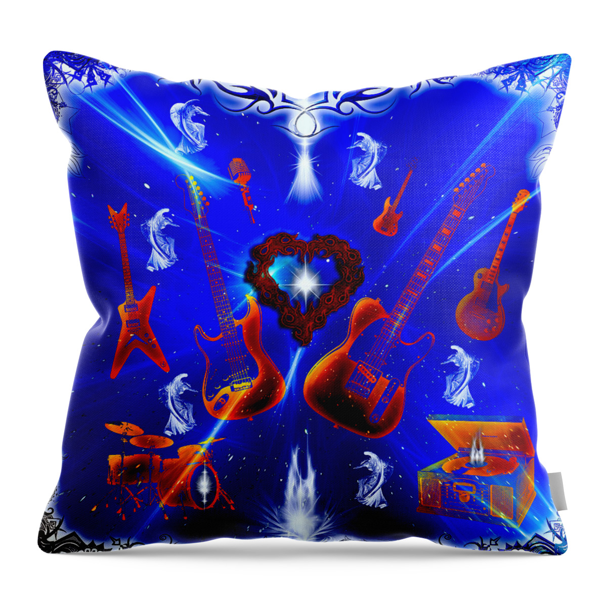 Rock And Roll Heaven Throw Pillow featuring the digital art Rock And Roll Heaven by Michael Damiani