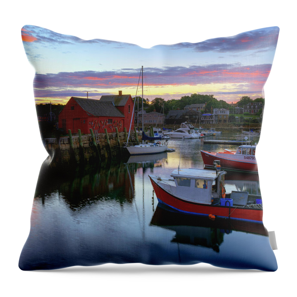 Massachusetts Throw Pillow featuring the photograph Rockport Harbor at Sunrise by Kristen Wilkinson
