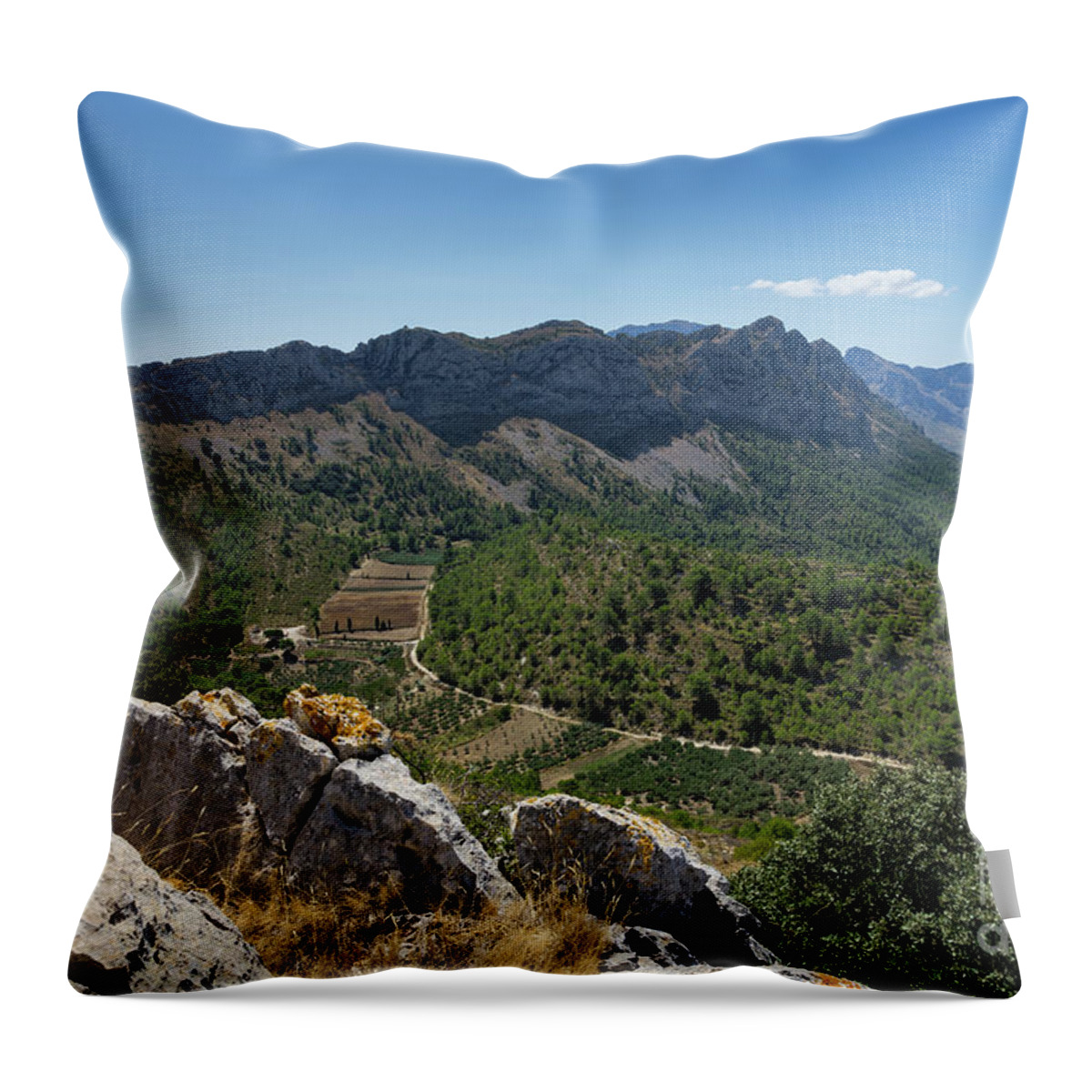 Mountains Throw Pillow featuring the photograph Rocks and mountains on the Mediterranean coast by Adriana Mueller
