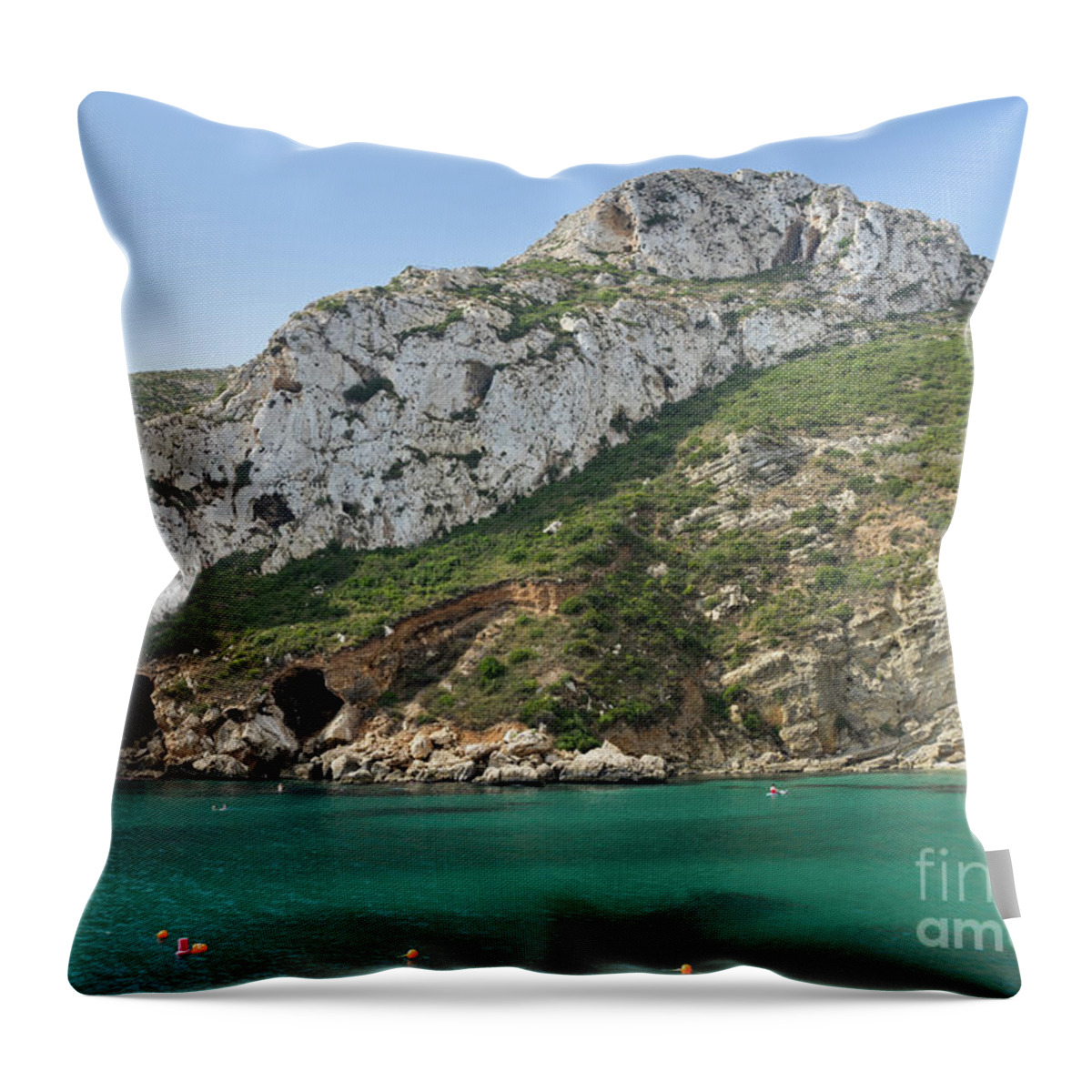 Mediterranean Sea Throw Pillow featuring the photograph Rocks and turquoise sea water by Adriana Mueller