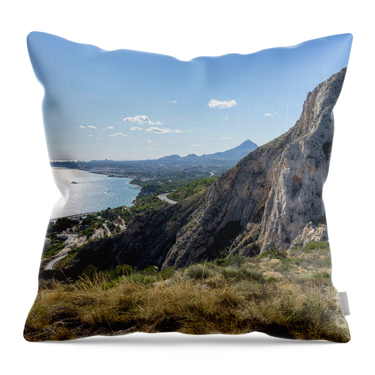Mediterranean Coast Throw Pillow featuring the photograph Rocks of Mascarat, Sierra Helada and Benidorm by Adriana Mueller