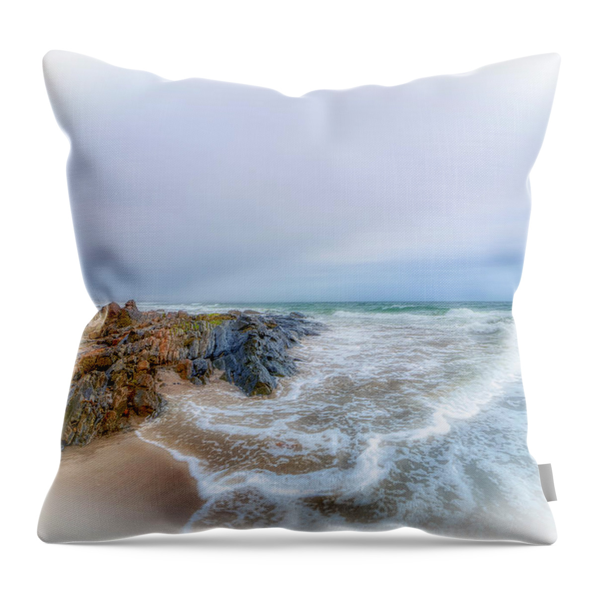 Wells Throw Pillow featuring the photograph Rocky Beach by Penny Polakoff