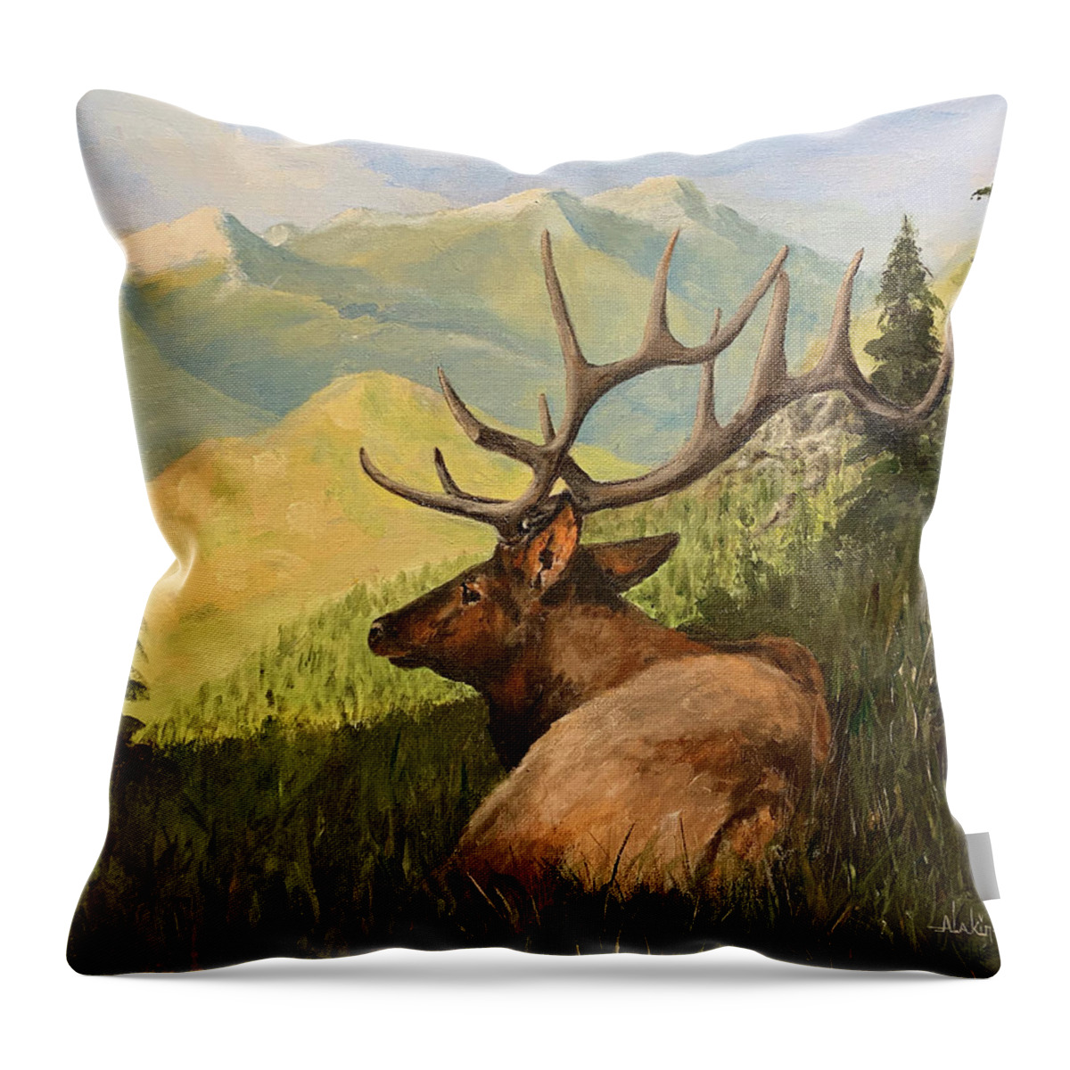 Mountains Throw Pillow featuring the painting Rocky Mountain National Park by Alan Lakin