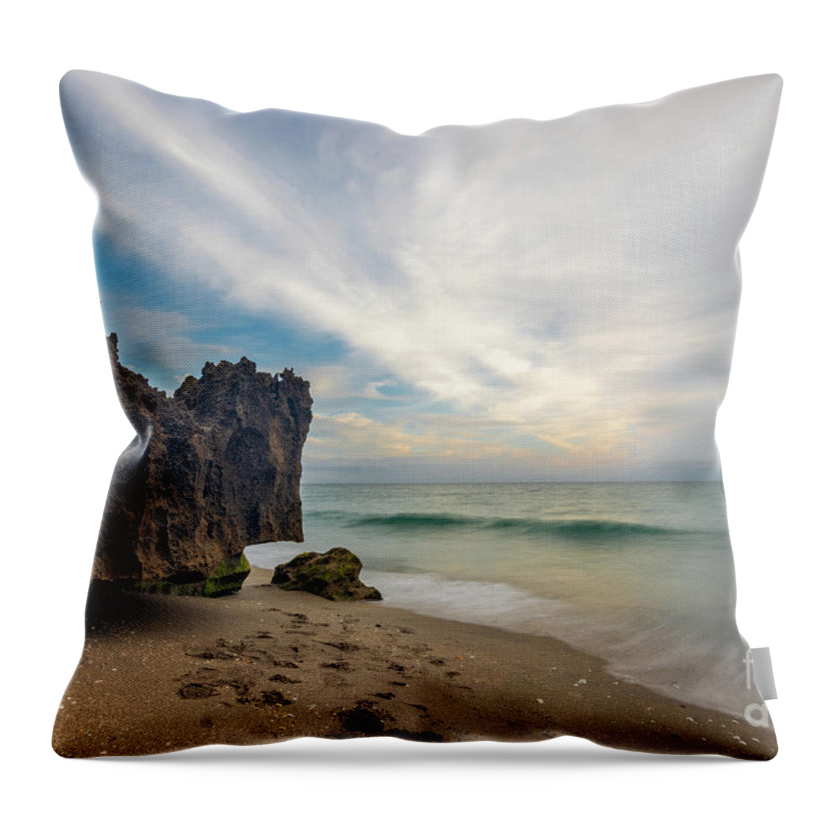 Rocks Throw Pillow featuring the photograph Rocky Ocean Morning by Tom Claud