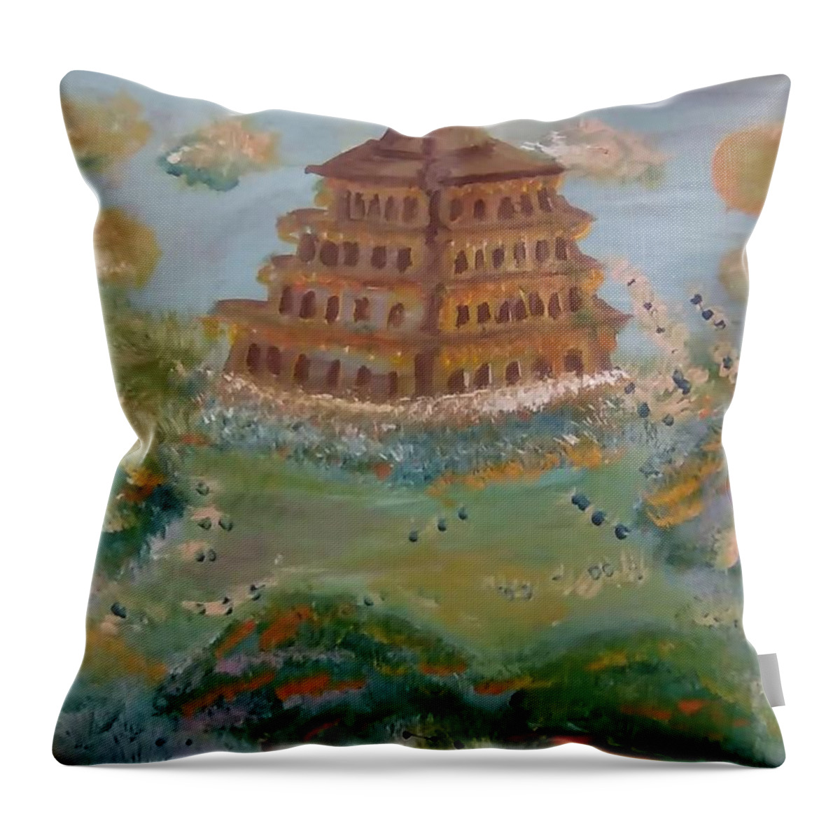 Art Throw Pillow featuring the painting Rococo Pagoda by Andrew Blitman