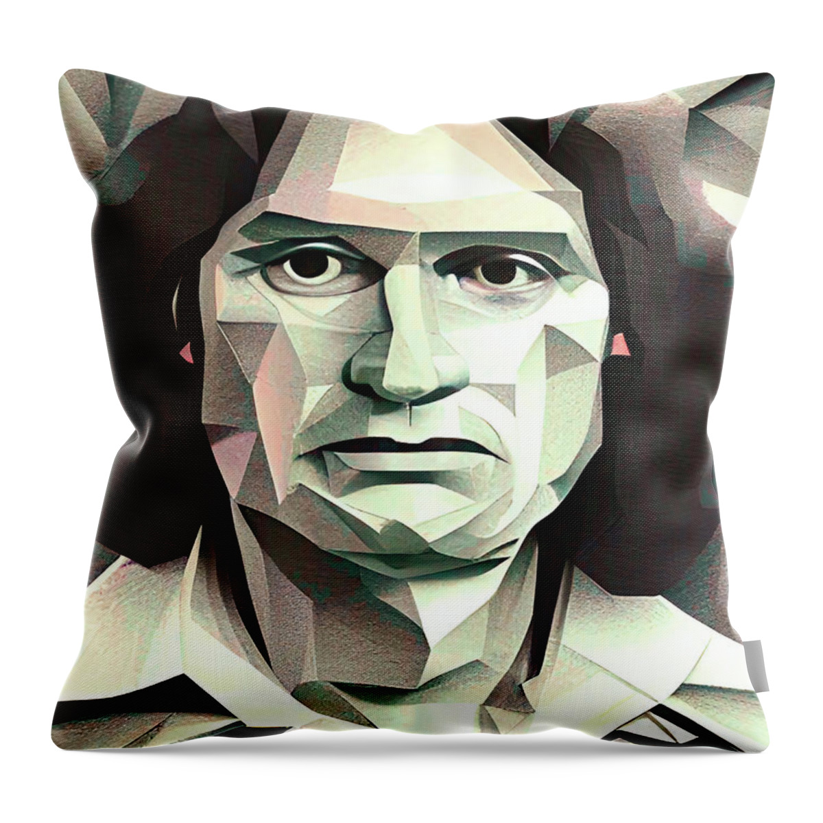 Rodney Alcala Throw Pillow featuring the digital art Criminal Rodney Alcala geometric portrait by Christina Fairhead
