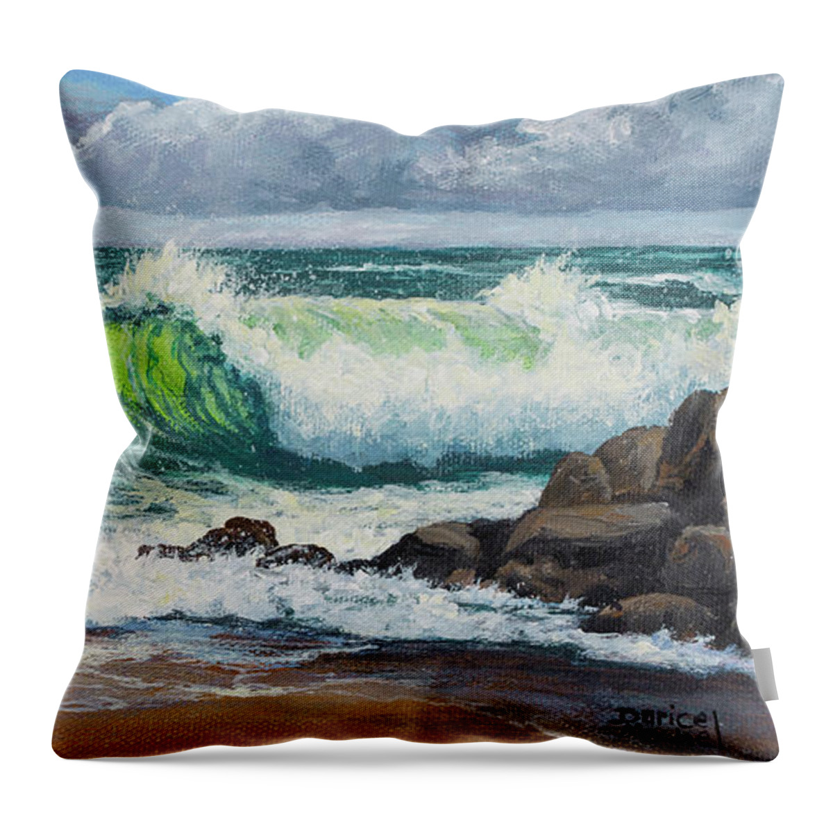 Seascape Throw Pillow featuring the painting Rolling Waves by Darice Machel McGuire