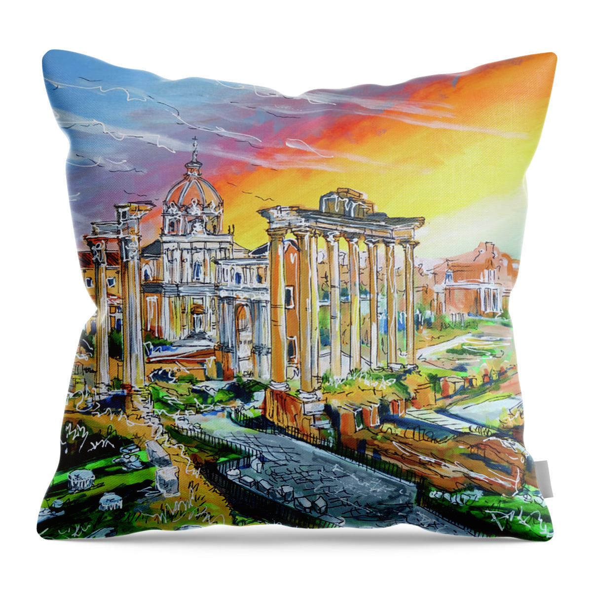 Roman Forum Throw Pillow featuring the painting Roman Forum by Laura Hol Art