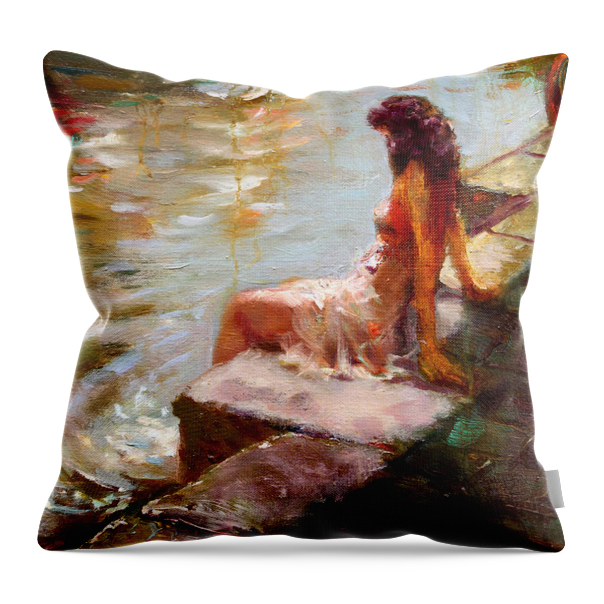 Romance Throw Pillow featuring the painting Romance in Venice Viola by Ylli Haruni