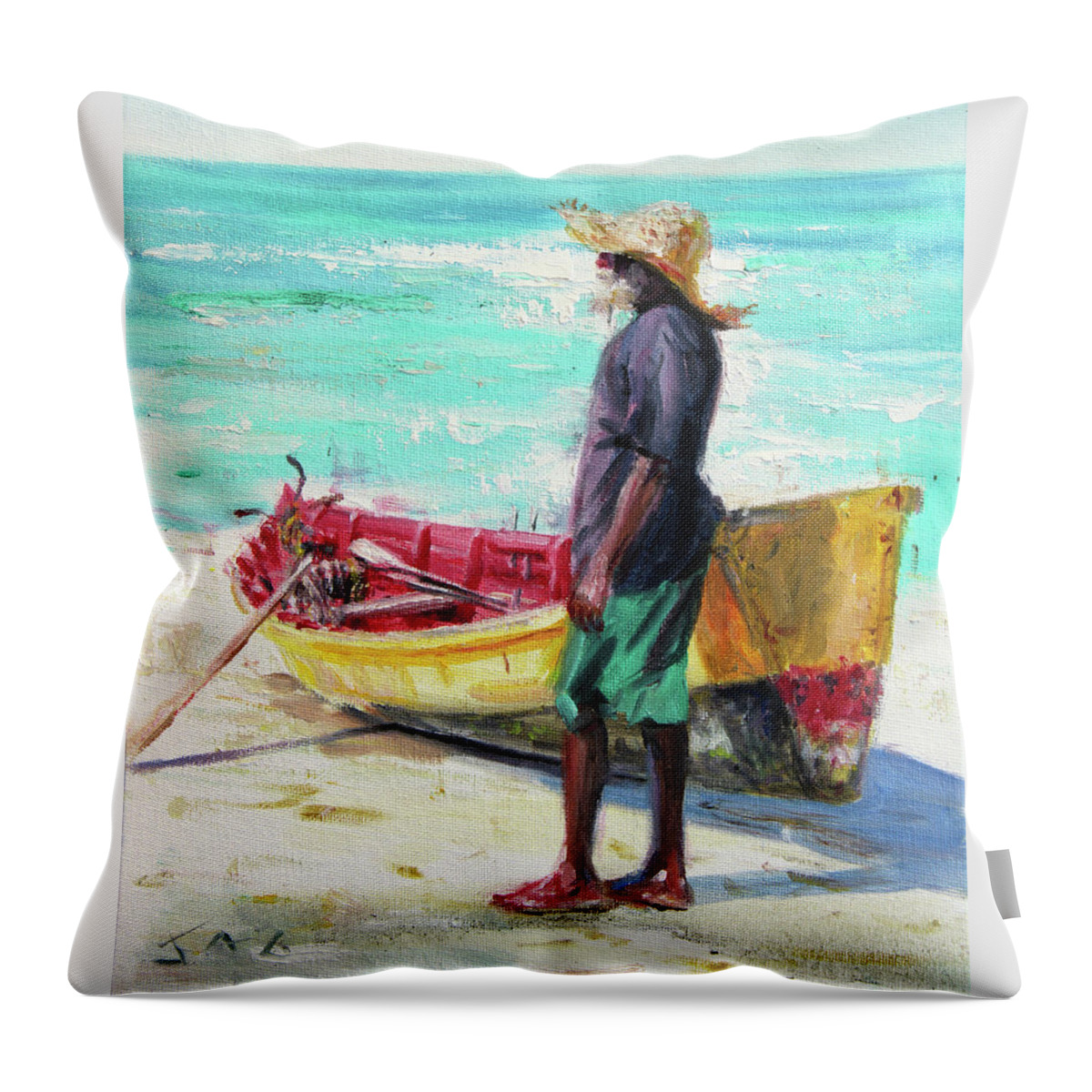Fisherman Throw Pillow featuring the painting Romulus and Powerplay by Jonathan Guy-Gladding JAG