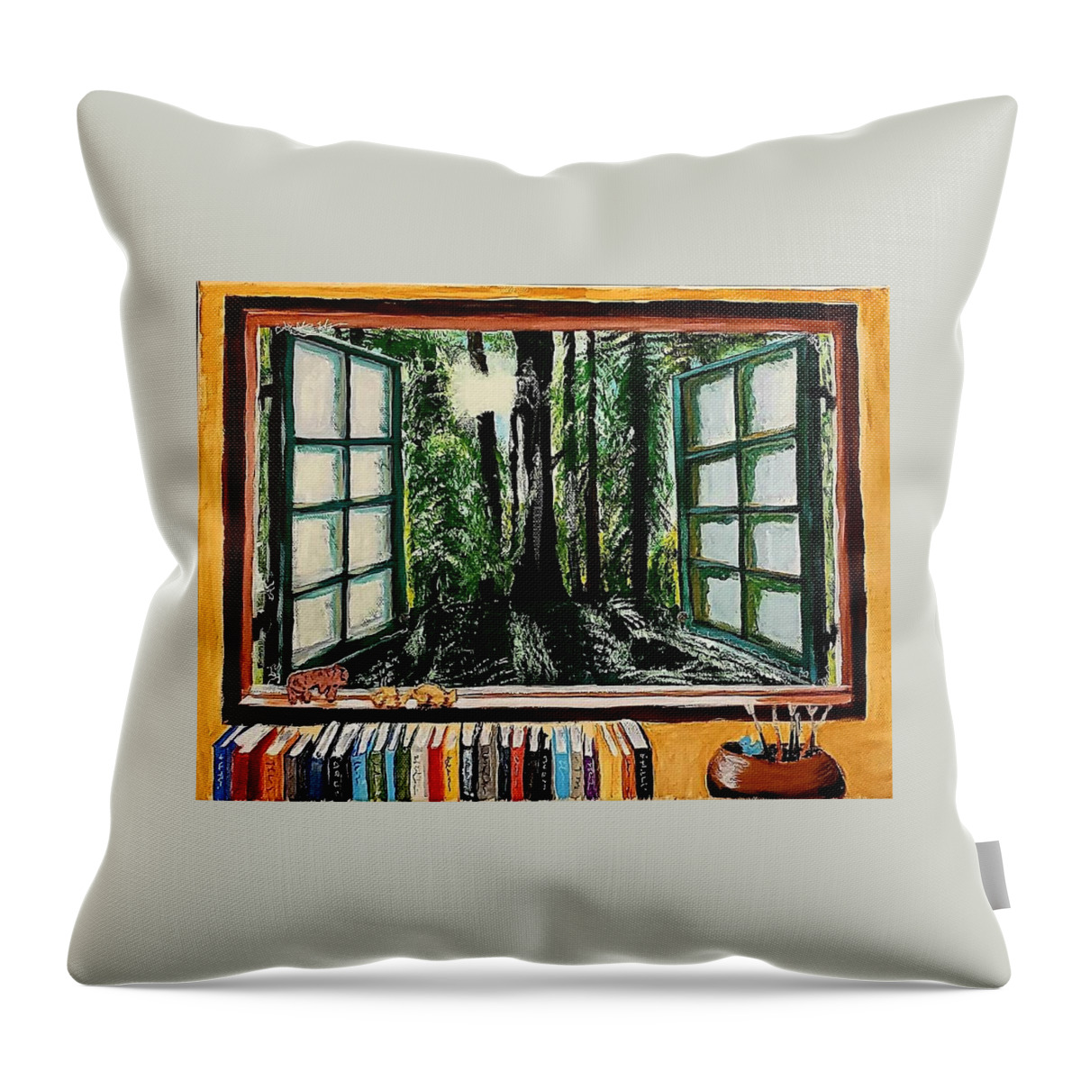Window Throw Pillow featuring the painting Room with a View by Amy Kuenzie