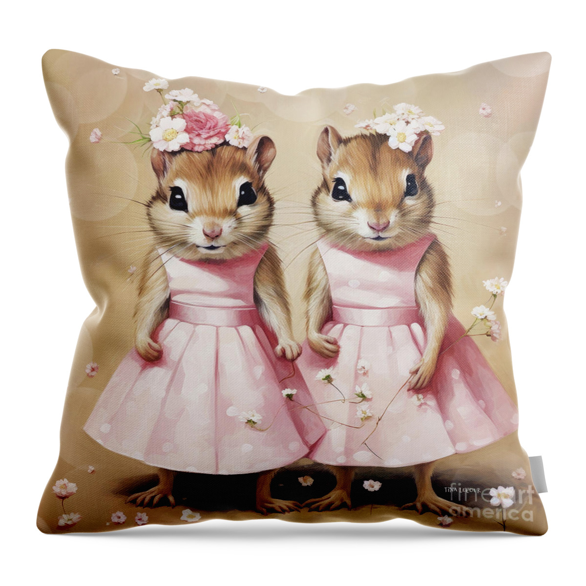 Chipmunks Throw Pillow featuring the painting Rose And Ruby by Tina LeCour