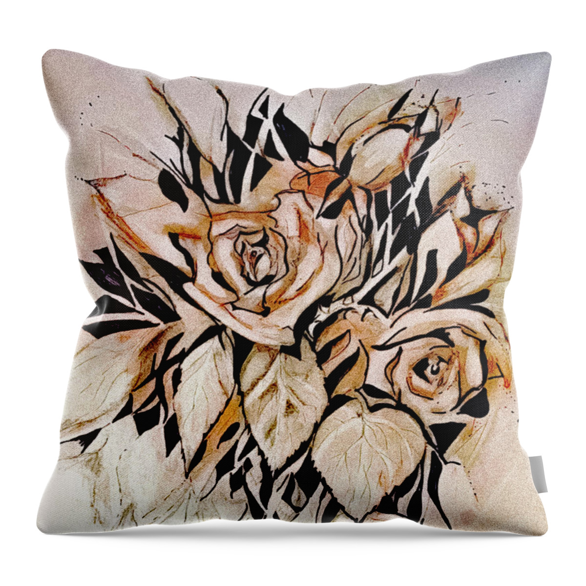 Rose Throw Pillow featuring the drawing Rose Drawing Capturing Negative Spaces by Lisa Kaiser