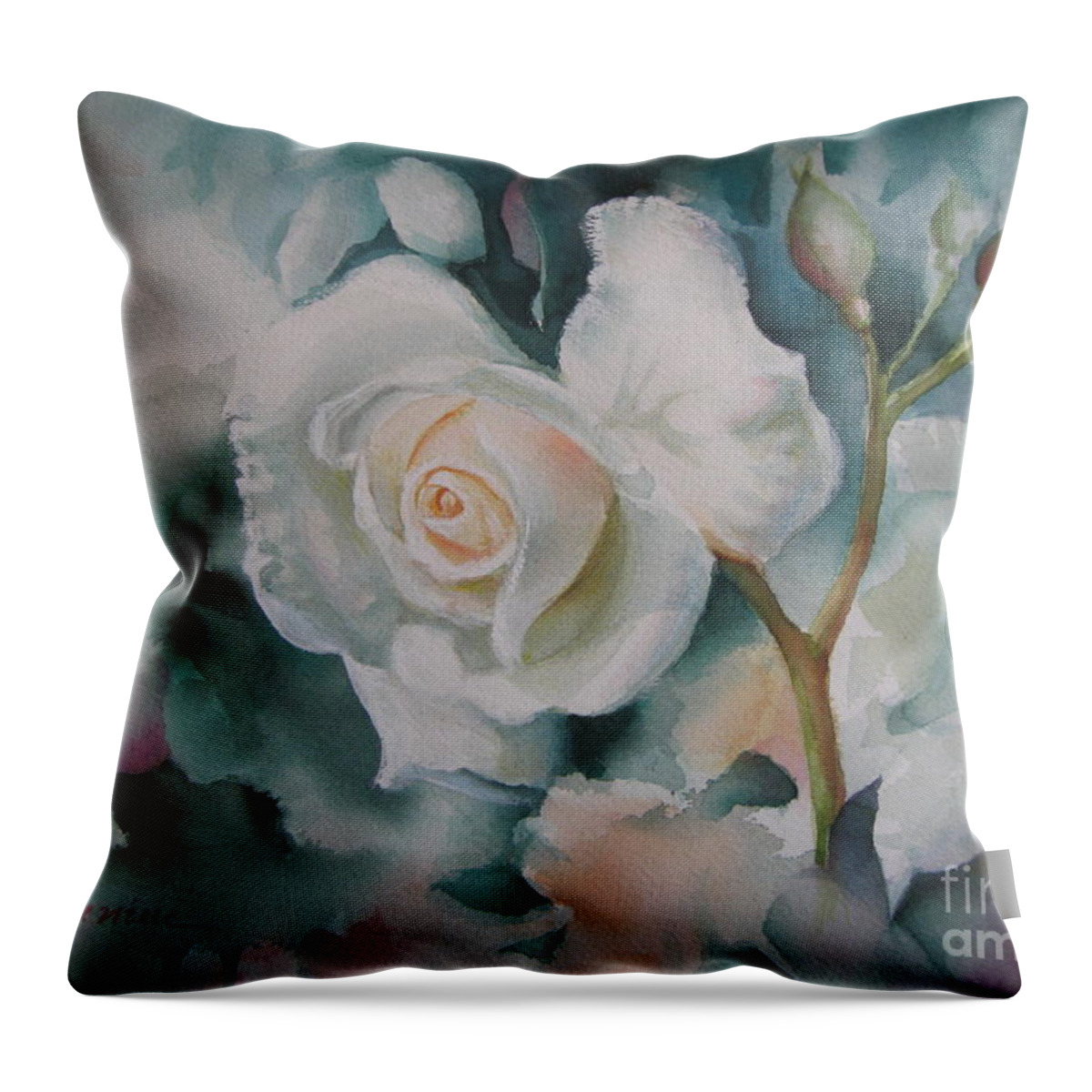 White Rose Throw Pillow featuring the painting Rose by Elena Oleniuc