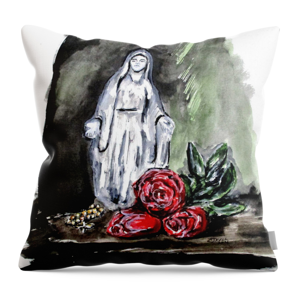 Clyde J. Kell Throw Pillow featuring the painting Rose For Mary by Clyde J Kell