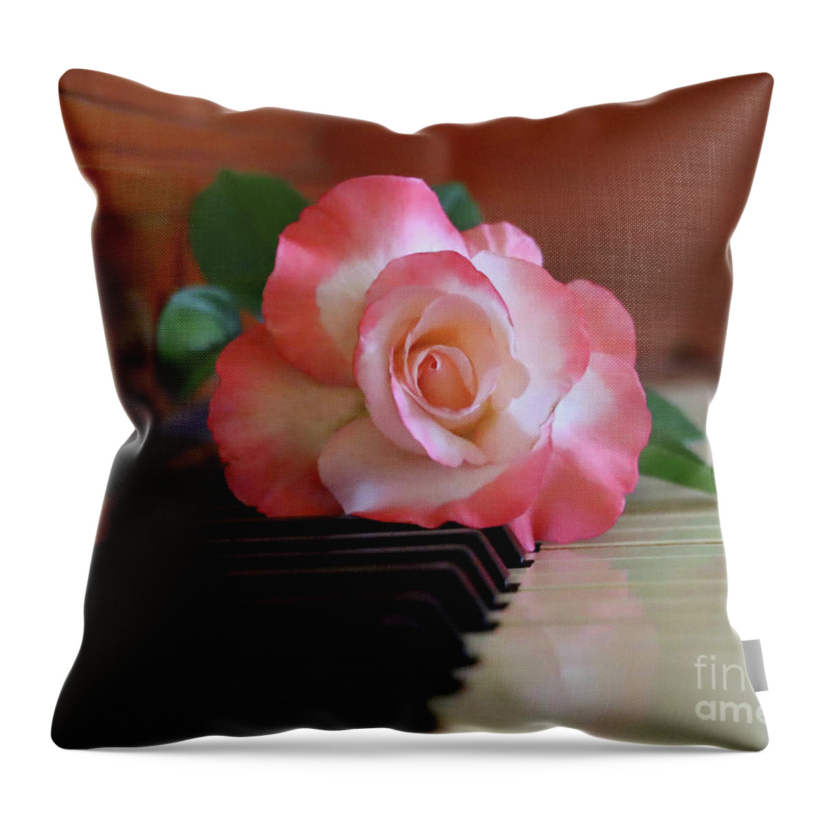 Rose Throw Pillow featuring the photograph Rose on Piano 1614b by Jack Schultz
