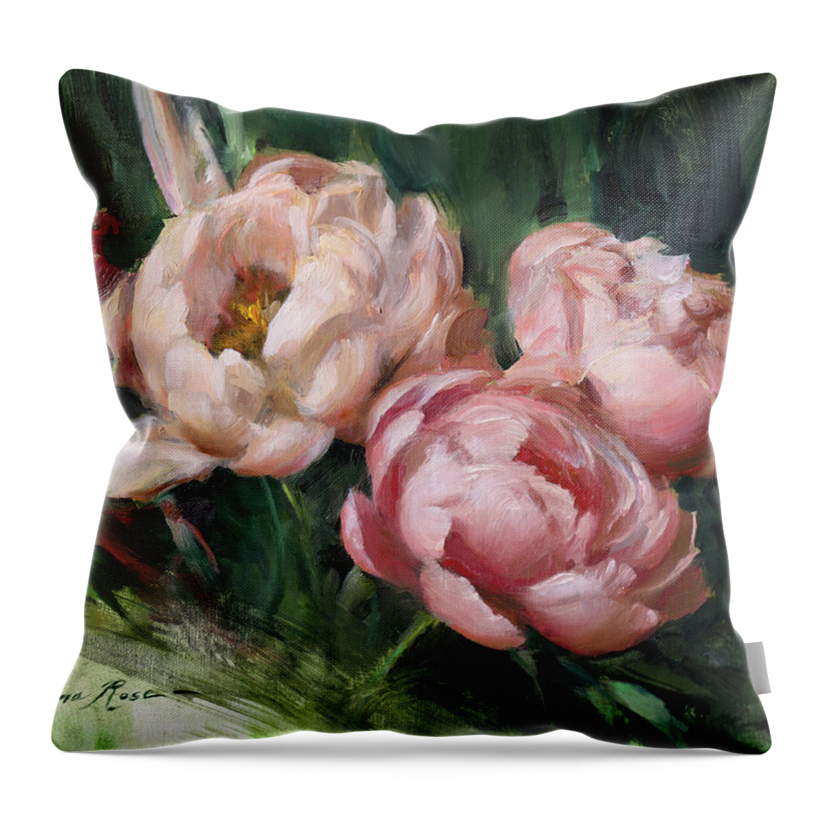 Peonies Throw Pillow featuring the painting Roses and Peonies by Anna Rose Bain