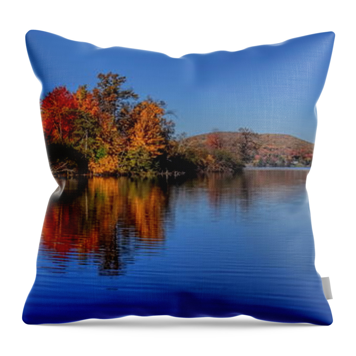 Autumn Throw Pillow featuring the photograph Rothschild Pavilion Autumn Reflection Panorama by Dale Kauzlaric