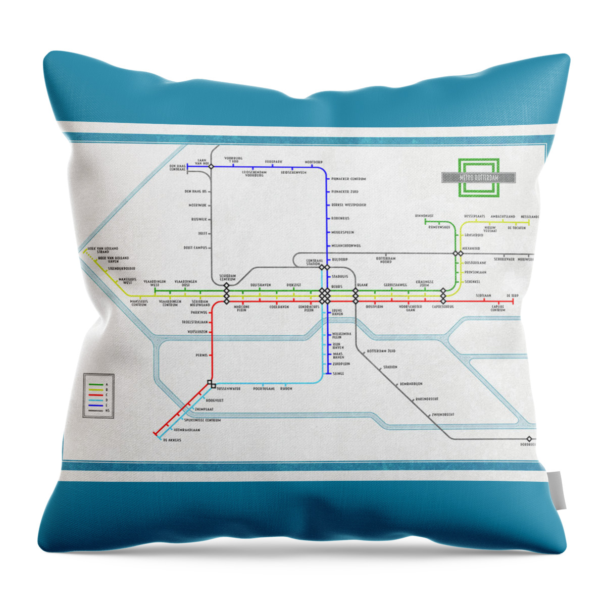 Metro Throw Pillow featuring the digital art Rotterdam Metro Map by Frans Blok