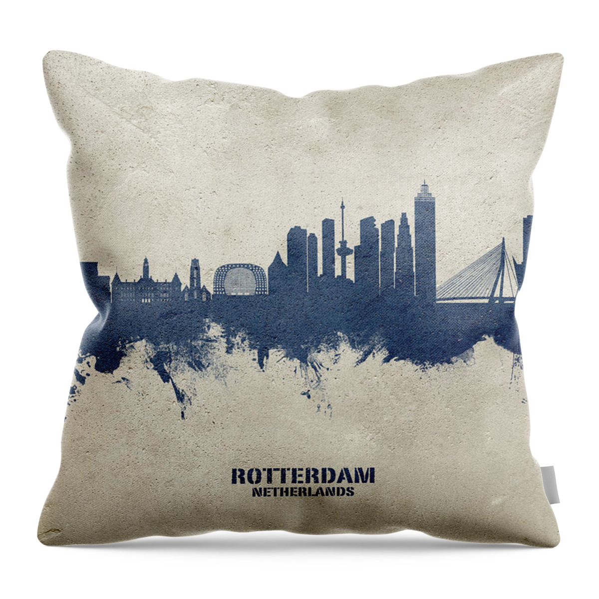 Rotterdam Throw Pillow featuring the digital art Rotterdam The Netherlands Skyline #10b by Michael Tompsett