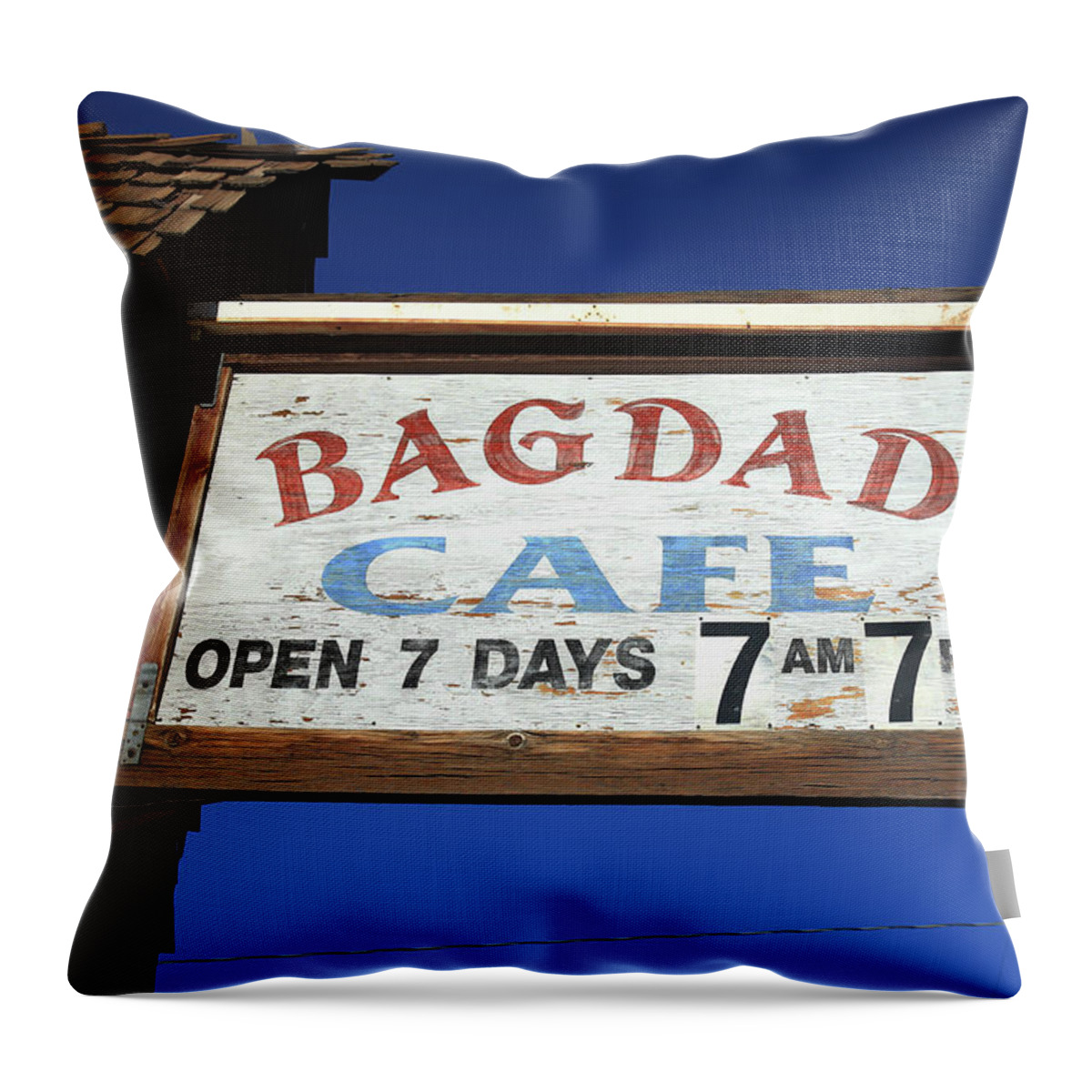 66 Throw Pillow featuring the photograph Route 66 - Bagdad Cafe Sign 2012 by Frank Romeo