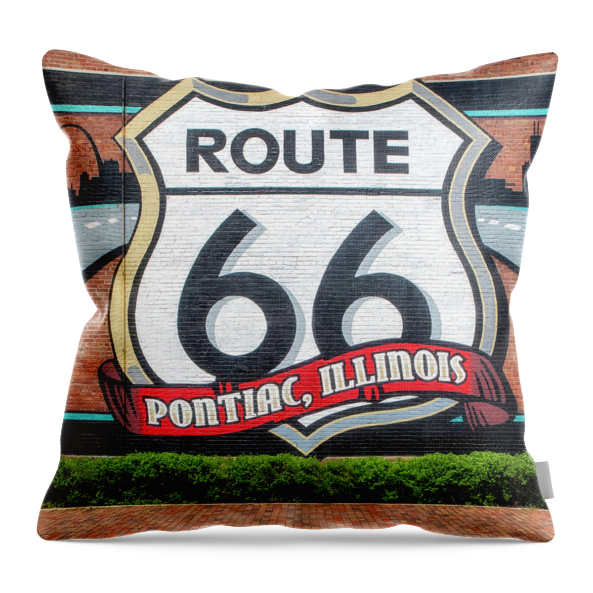 Pontiac Illinois Throw Pillow featuring the photograph Route 66 - Pontiac Illinois Mural by Susan Rissi Tregoning