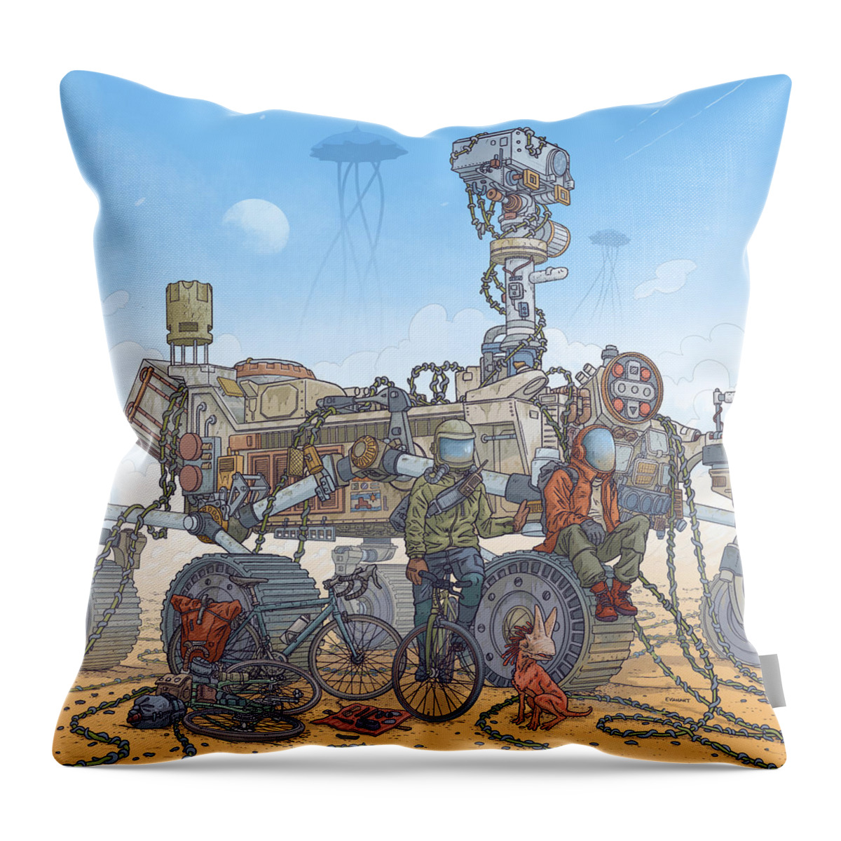  Throw Pillow featuring the digital art Rover Ruins Ride - w/ Helmets by EvanArt - Evan Miller