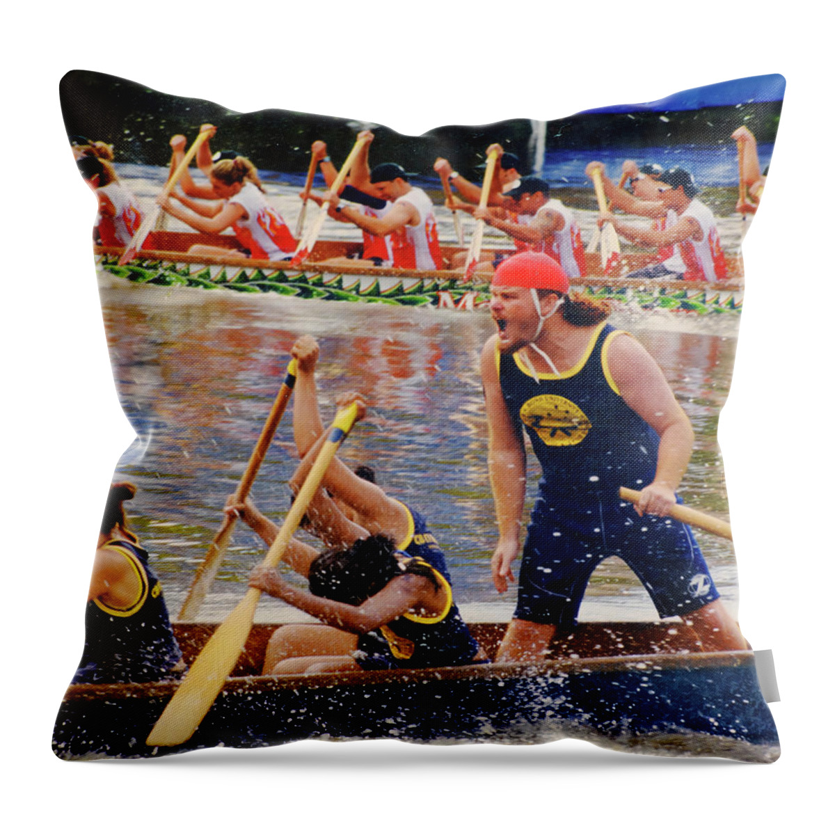 Dragon Boats Throw Pillow featuring the photograph Row Harder by Jerry Griffin