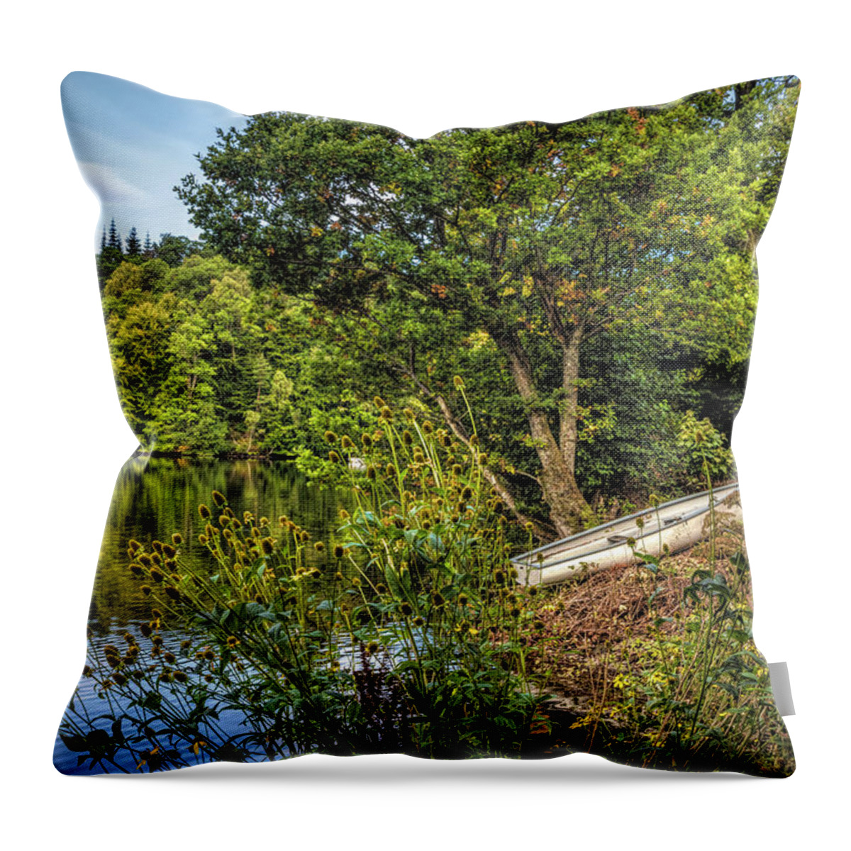 Boats Throw Pillow featuring the photograph Rowboat in Early Autumn by Debra and Dave Vanderlaan