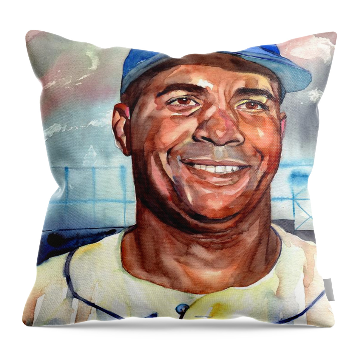 Roy Campanella Throw Pillow featuring the painting Roy Campanella Portrait by Suzann Sines