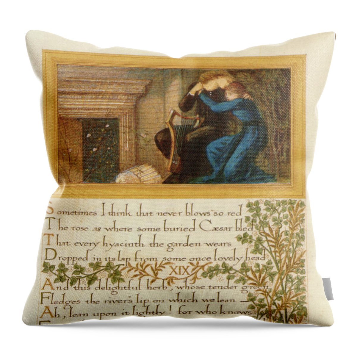 Rubaiyat_morris_burne-jones_manuscript Throw Pillow featuring the painting Rubaiyat of Omar Khayyam 1870 by Edward Burne Jones