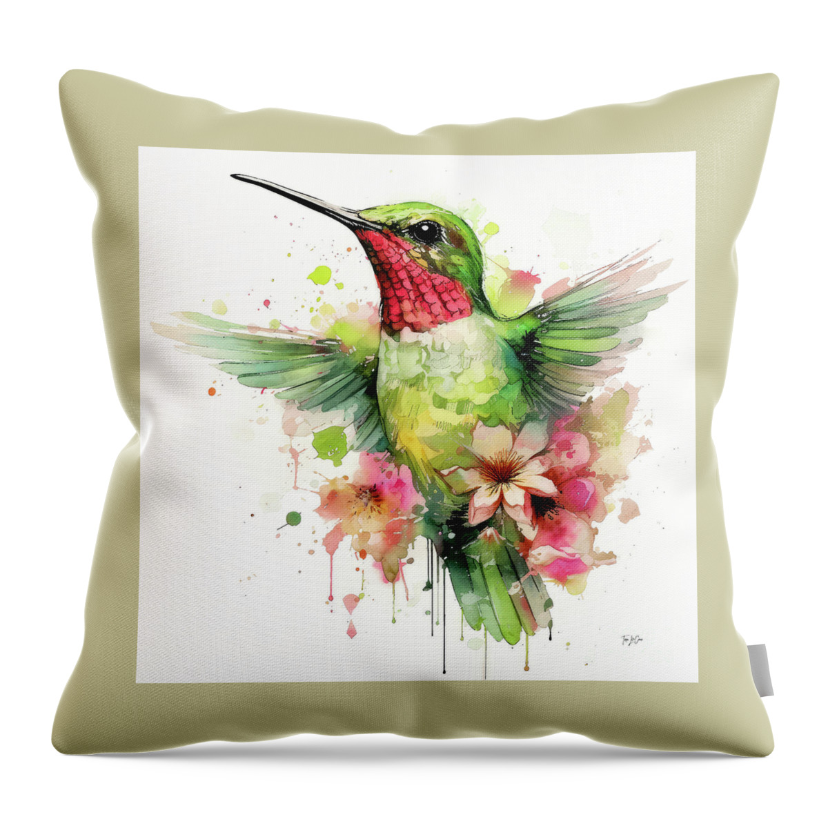Hummingbird Throw Pillow featuring the painting Ruby Summer Hummer by Tina LeCour