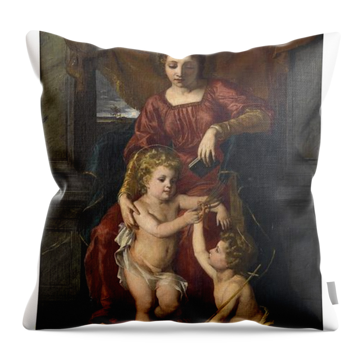 Vintage Throw Pillow featuring the painting Rudolph Ernst Maria, John and the Child Jesus, 1875 by MotionAge Designs