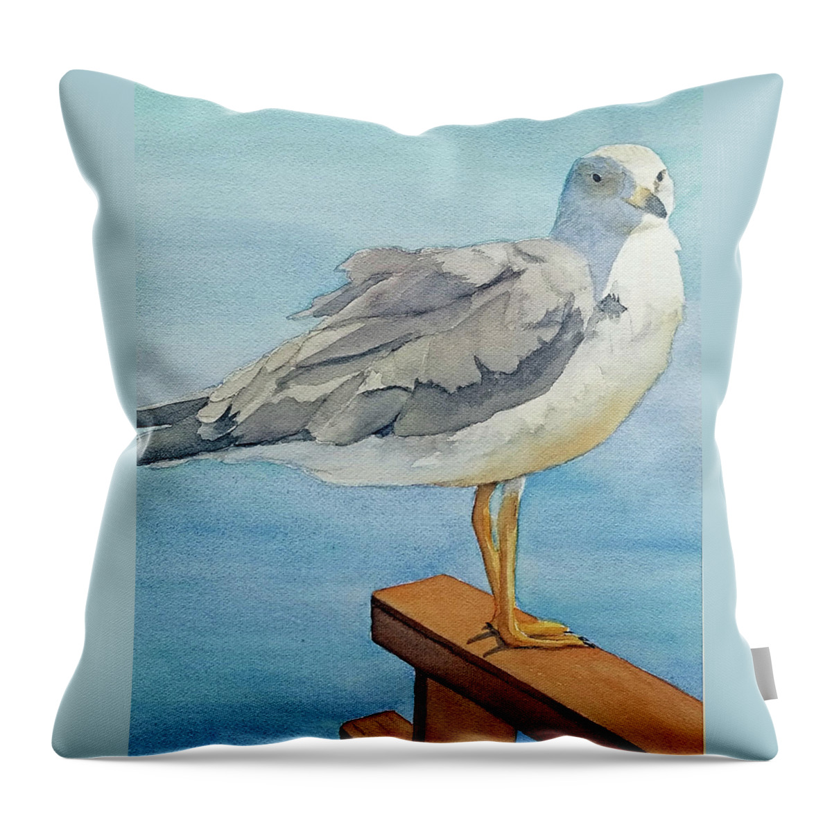Seagull Throw Pillow featuring the painting Ruffled Feathers by Judy Mercer