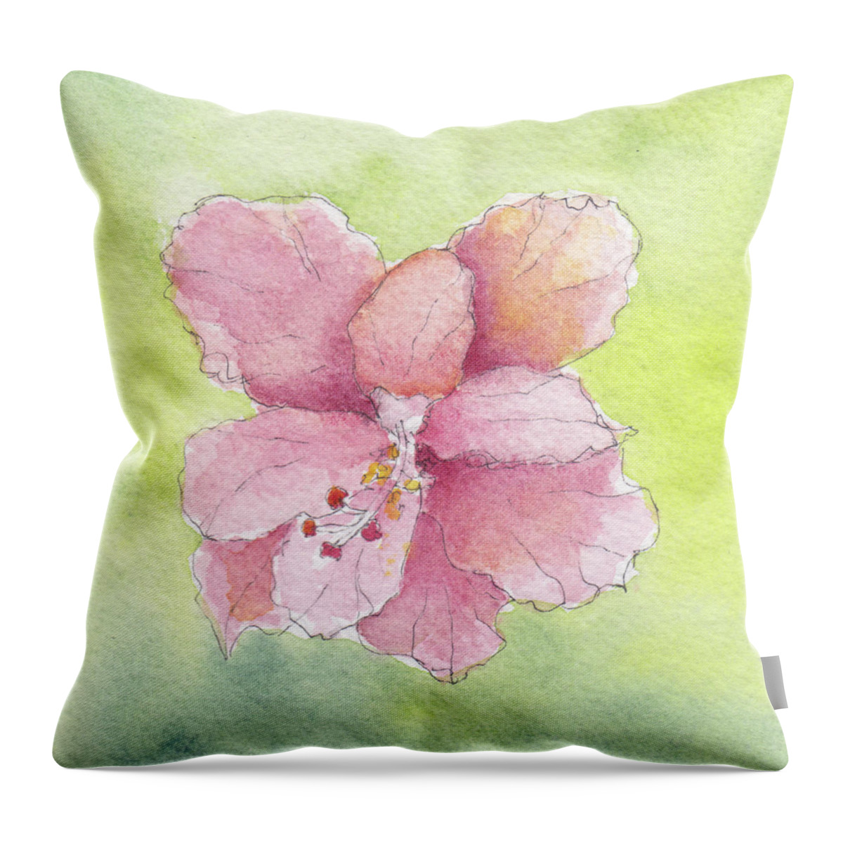 Hibiscus Throw Pillow featuring the painting Ruffled Hibiscus #2 by Anne Katzeff