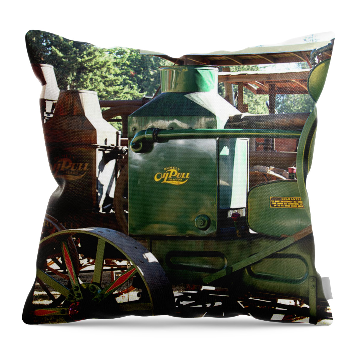 Rumely Oil Pull Throw Pillow featuring the photograph Rumely Oil Pull Tractors by Cheryl Day