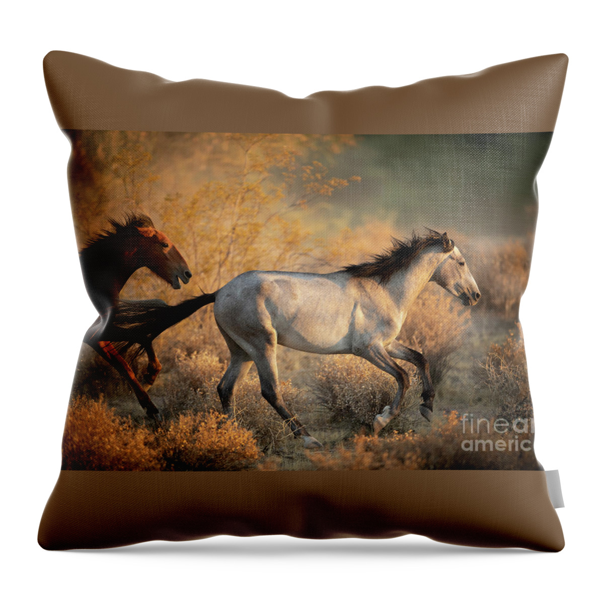 Salt River Wild Horses Throw Pillow featuring the photograph Running Free by Shannon Hastings