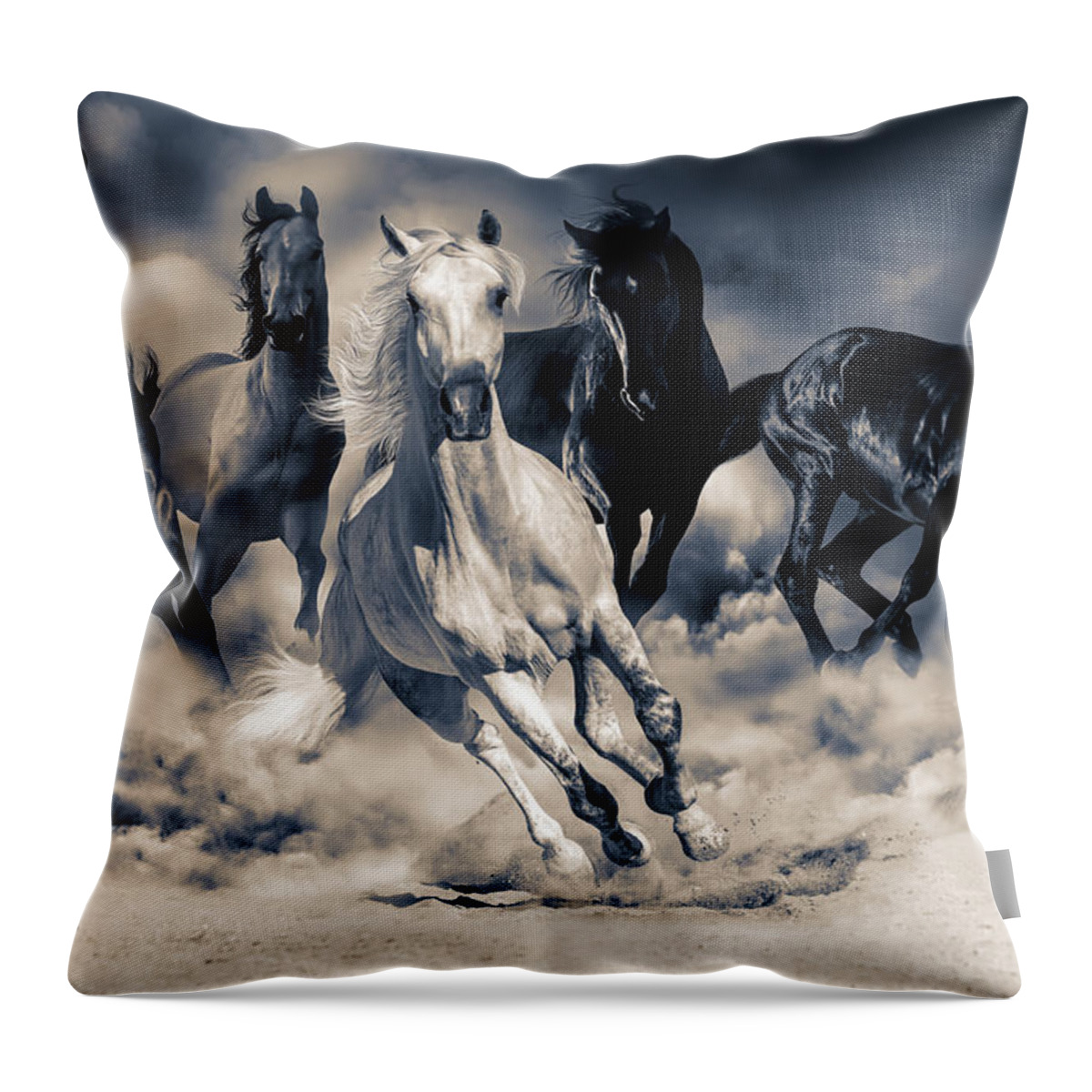 Horses Throw Pillow featuring the digital art Running Horses by Steve Ladner