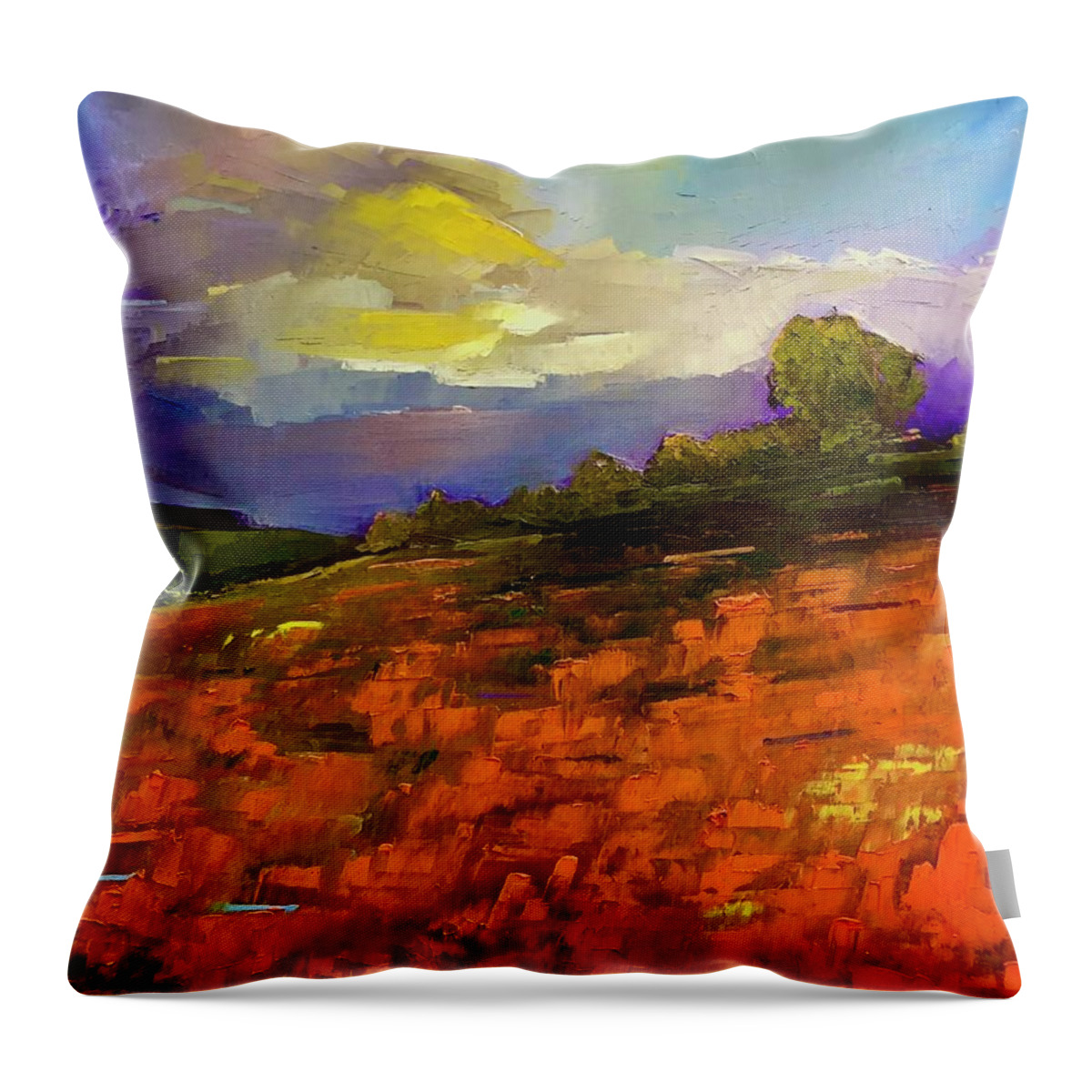 Landscape Throw Pillow featuring the painting Running Through Green by Roger Clarke