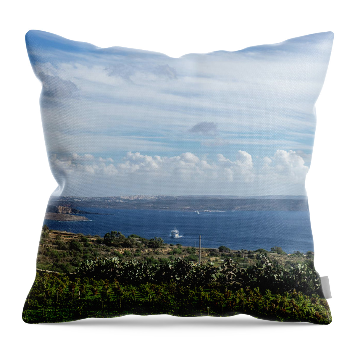Gozo Island Throw Pillow featuring the photograph Rural Gozo Island - Maltese Archipelago Green Countryside by Georgia Mizuleva